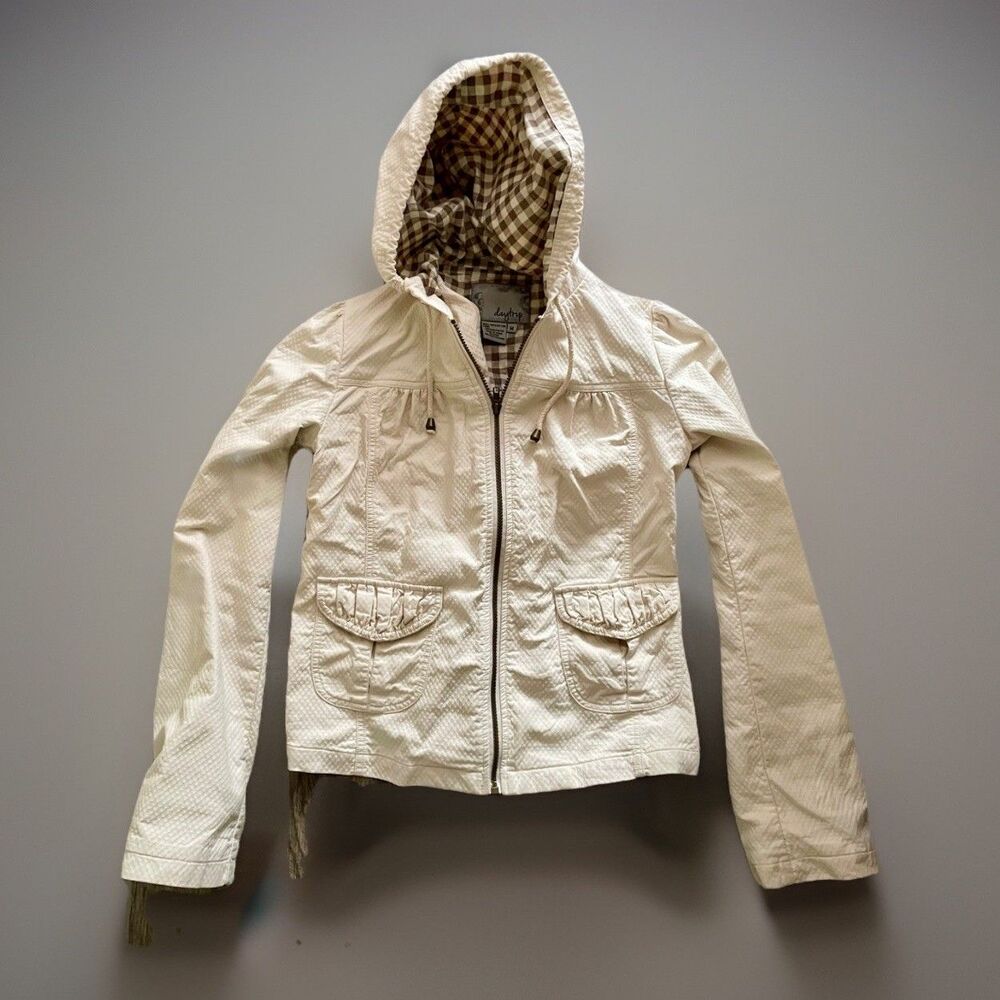 Vintage Daytrip Cream Quilted Utility Jacket Hoodie Womens M